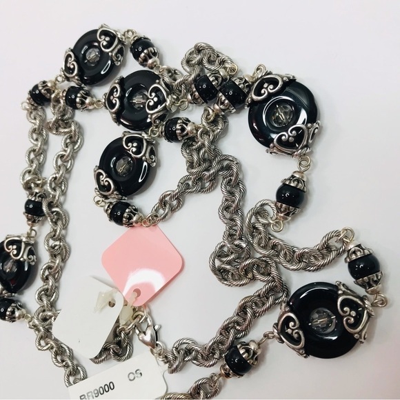 New BRIGHTON Silver Chain Necklace With Black Beads - Picture 2 of 2